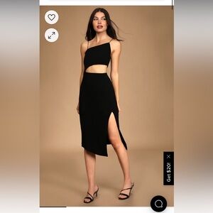 Lulu’s Flawless Attitude Black Asymmetrical Cutout Midi Dress